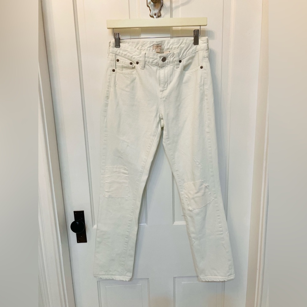 J. Crew White Straight-Leg Jeans with Patches size 25